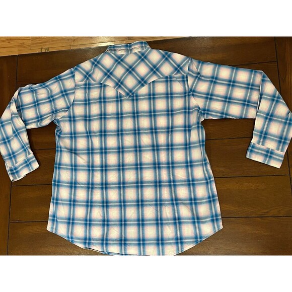 Wrangler Pink Blue Plaid Breast Cancer Awareness Snap Button Women's XXL - Picture 2 of 6